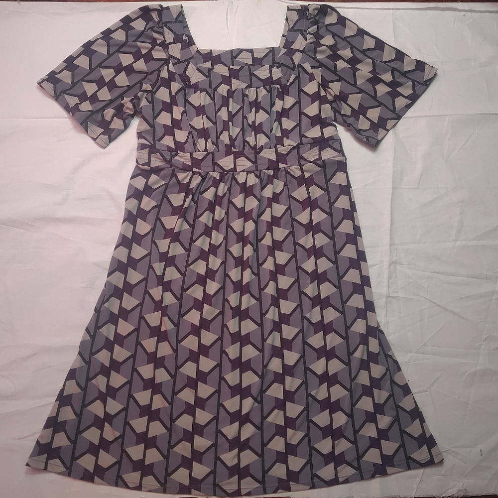George Dress Women's Medium Grey Geometric Short Sleeve Square Neck Summer Dress